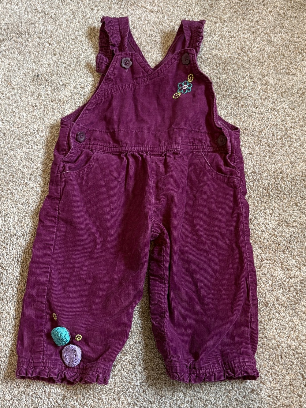 Vintage Oshkosh B'gosh Purple Corduroy Overalls Girl’s Size 6m Ruffles Flowers